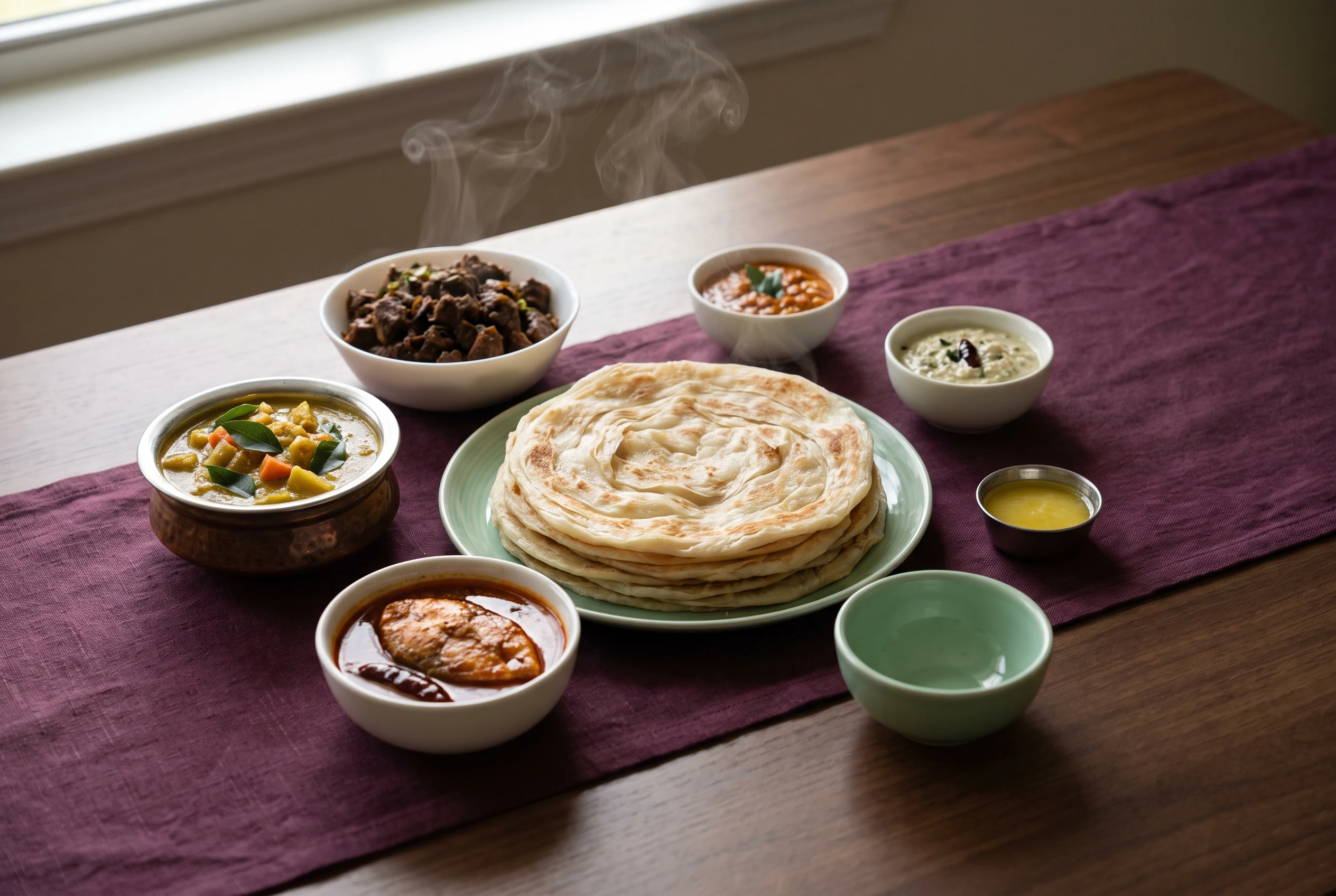 Fresh Kerala porotta showing its crisp, flaky laminated layers