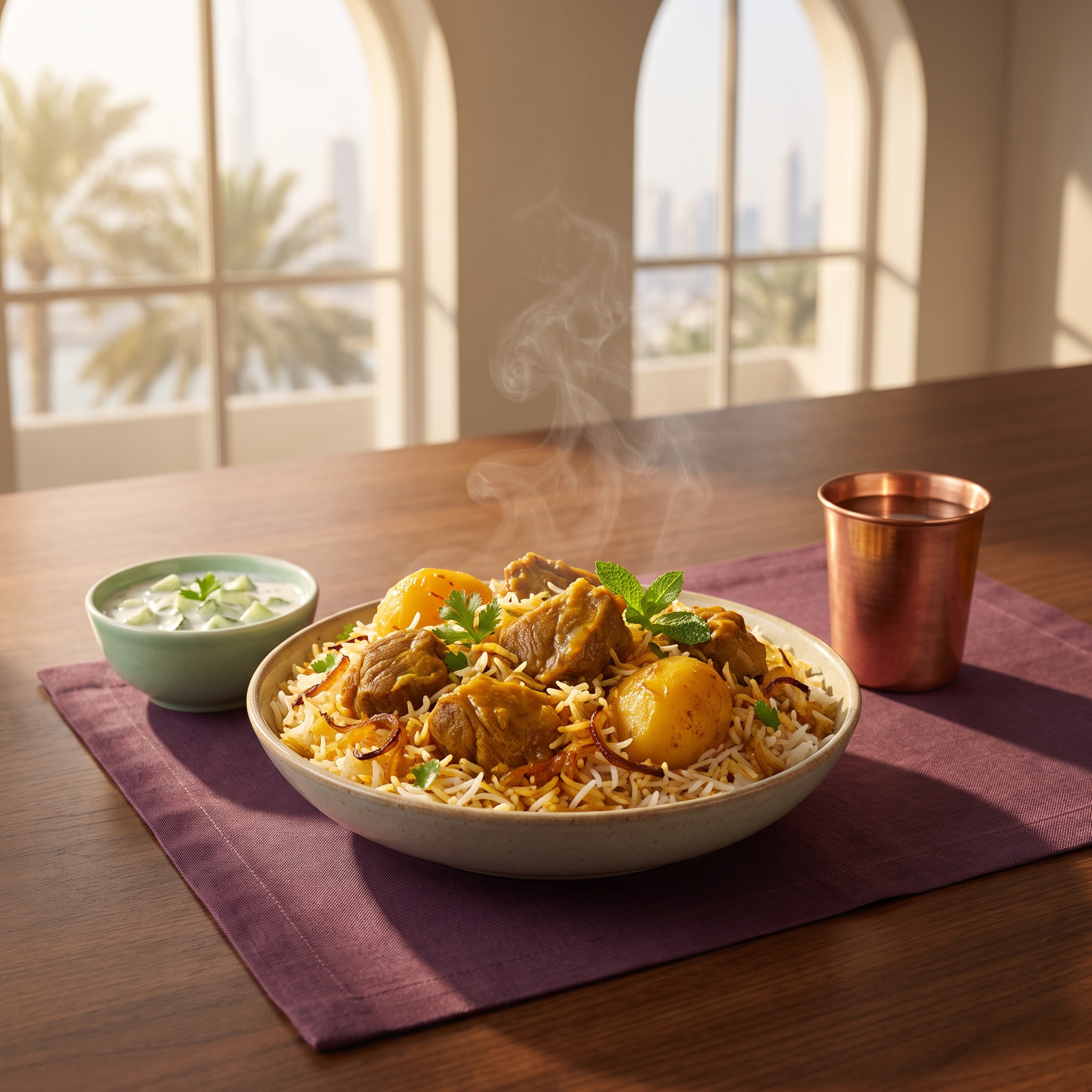 Editorial food image for Kolkata Biryani in Dubai: Potato, Egg and Aroma