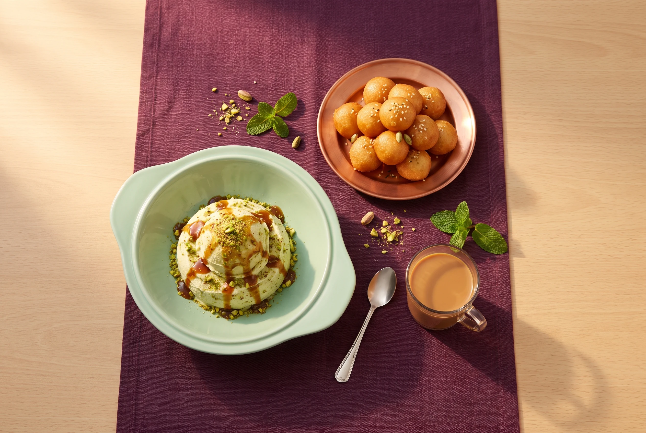 Pistachio kunafa, saffron ice cream and mango falooda for an Al Warqa dessert guide