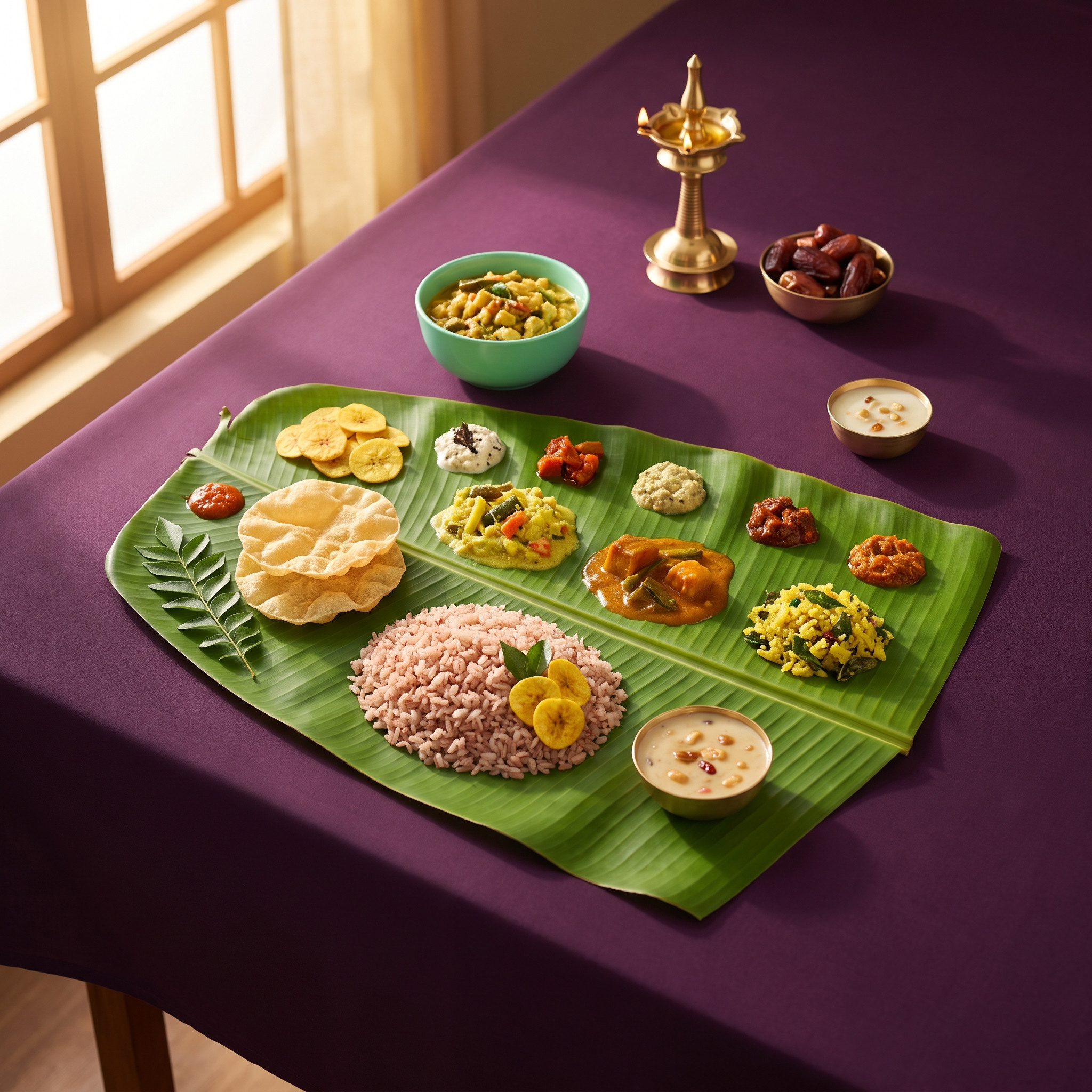 Editorial food image for How to Serve Onam Sadya on a Banana Leaf