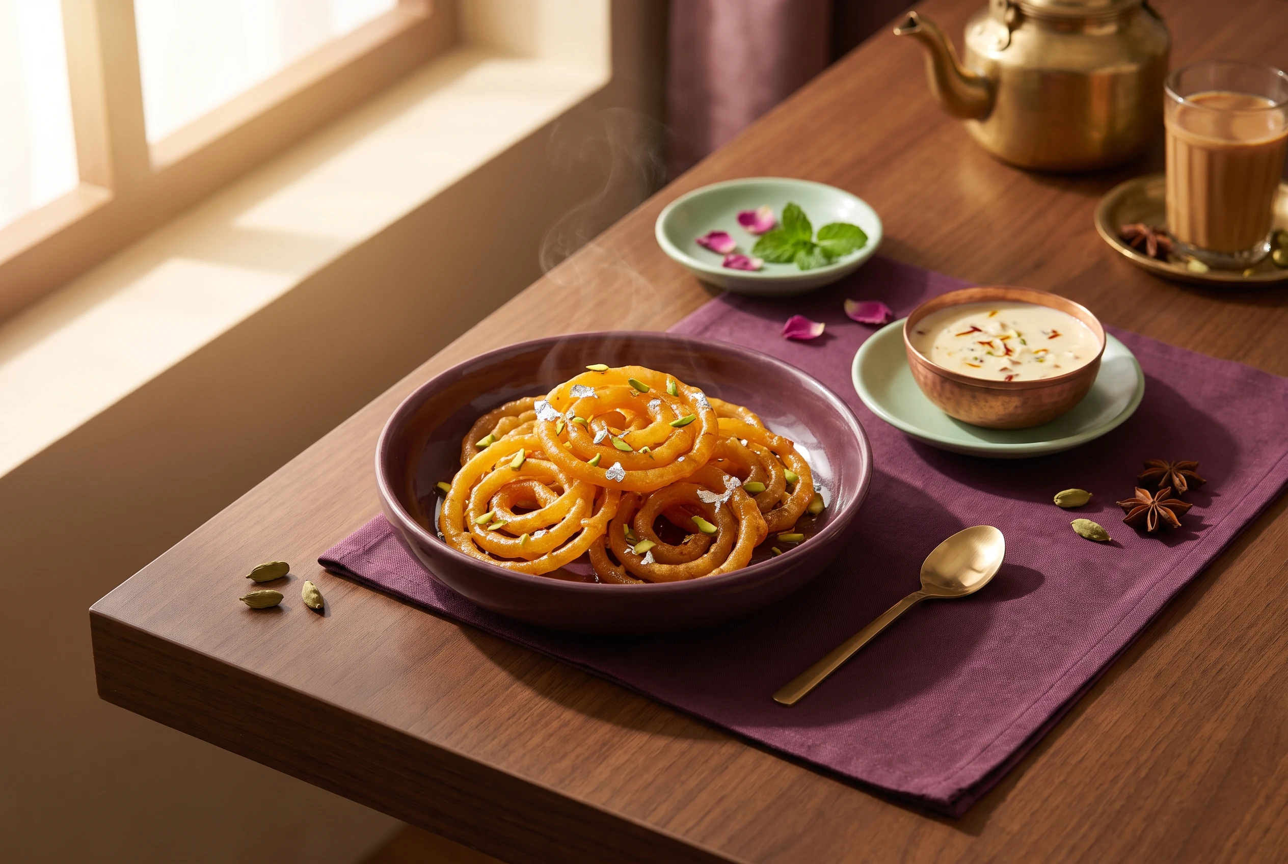 Representative jalebi, samosas, chaat and tea for the J.J Jalebi guide