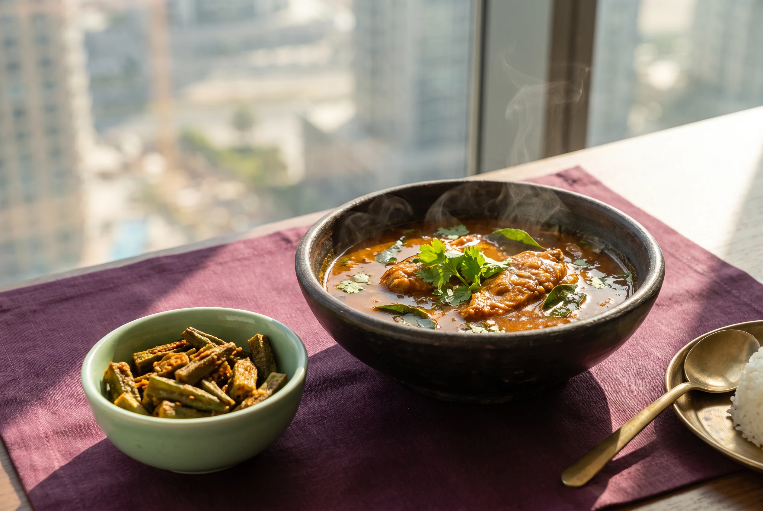 Representative Andhra biryani and curry spread for the Pulusu restaurant guide
