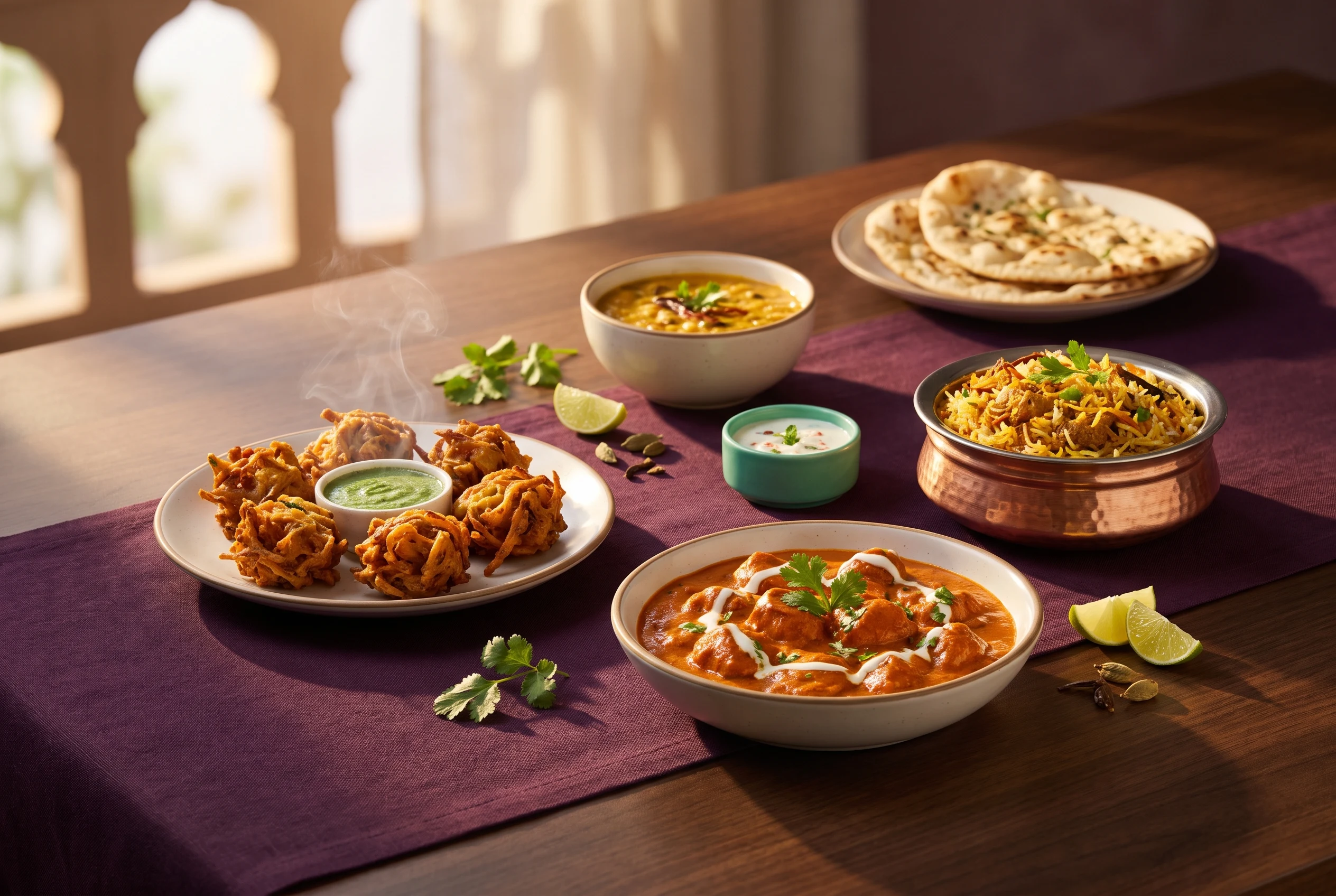 Representative Al Karama spread with biryani, South Indian breakfast, jalebi and sandwiches